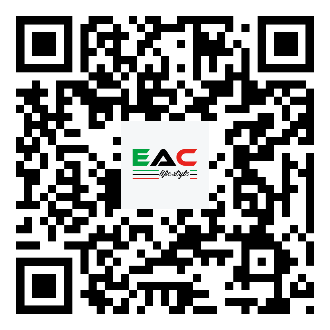 QR code with a central logo reading "EAC life style" in a stylized font with red, green, and black colors. The code, featuring black squares and patterns on a white background, is commonly used for scanning to access information or subscribe to exclusive content.